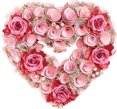 Collections Etc Wooden Pink and Red Roses Heart-Shaped Wreath in Saudi Arabia