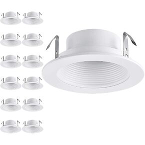 TORCHSTAR 12-Pack 4 Inch Classic White Recessed Light Trim, Metal Can Light Trim, Step Baffle with Ring, Fit Halo/Juno Remodel Recessed Housing, 4 Inch Light Trim for PAR16, PAR20, R20, White