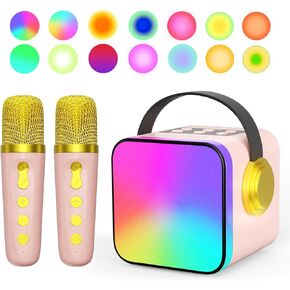 Mini Karaoke Machine for Kids Adults,Portable Bluetooth Karaoke Speaker with 2 Wilreless Microphones,14 Lighting Modes,Gifts Toys for Girls Boys 4, 5, 6, 7, 8+ Years Old Toddler Teens