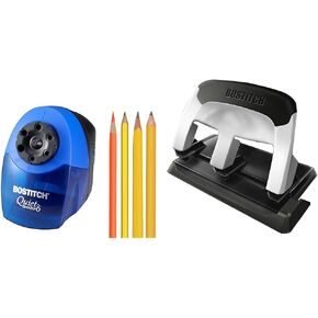Bostitch Electric Pencil Sharpener with 6 Sizes and 3 Hole Punch, 40 Sheet Capacity, EZ Squeeze Technology, Blue and Silver