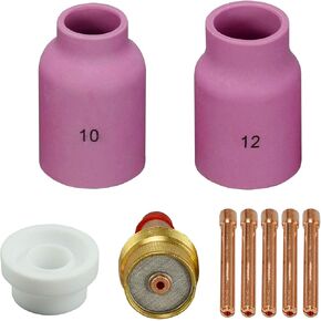 RIVERWELD TIG Large Diameter Gas Lens Collet Kit 45V116 (1/16") 45V64 (3/32") 995795 (1/8") Ceramic Cup 57N75 6# 3/8" 57N74 8# 1/2" 53N88#10 5/8" 53N87#12 3/4" For WP 17 18 26 TIG Welding Torch 14pcs