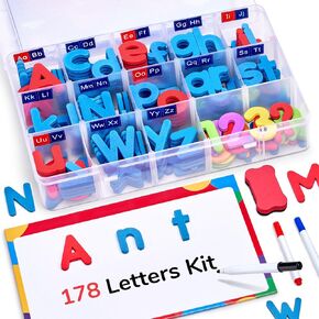Gamenote Classroom Magnetic Letters Kit 234 Pcs with Double-Side Magnet Board - Foam Alphabet Letters for Kids Spelling and Learning