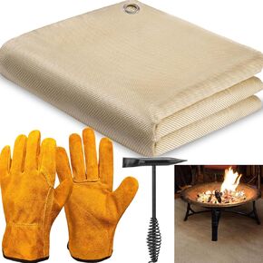 Welding Blanket 4ftx6ft Large Size, Welding Gloves Hammer Welding Blanket Fireproof, Thermal Protection Up to 1800 °F, Heavy Duty Premium Grommets, for Industrial, Smoker, Camping, Grill