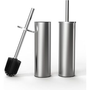 Toilet Brush and Holder Set, Toilet Bowl Brush with Caddy for Bathroom, Toilet Cleaner Brush with Stainless Steel Handle & Durable Bristles, Splash Proof（1 Pack, Brushed Nickel）