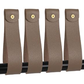 6Pcs PU Leather Wall Hooks Brown Decorative Wall Hanging Strap Leather Curtain Rod Holder for Towel Bathroom Kitchen Bedroom