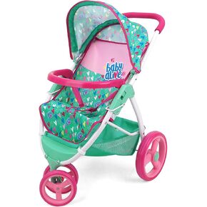 Baby Alive: Doll Jogging Stroller - Pink & Rainbow - Fits Dolls Up to 24", Retractable Canopy, Front Bumper Bar, Swivel Wheels, Safety Harness, Pretend Play for Kids Ages 3+