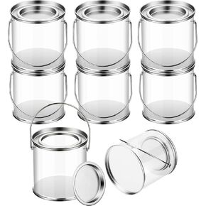 Yalikop 8 Pack Clear Paint Cans Paint Bucket with Metal Lids and Handle Decorative Clear Plastic Bucket Storage Paint Can Plastic Paint Can Containers (3 Inch Tall)