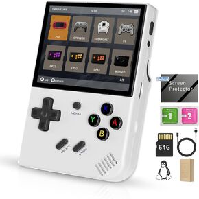 RG35XX Plus Retro Handheld Game Console 3.5 inch IPS Screen 3300mAh Battery Linux Players Built-in 64G Card 5515 Classic Games Support Wireless Wired Controller (RG35XX Plus White)