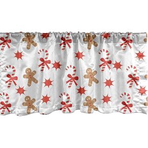 Ambesonne Gingerbread Man Window Valance, Candy Cane with Bowties Red Star Gingerbread Man Pattern, Curtain Valance for Kitchen Bedroom Decor with Rod Pocket, 54" X 12", Brown Orange