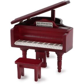Miniature Piano for Dollhouse Furniture Upright Grand Piano with Stool Instrument 1 12 Ornament Artificial House Scene Accessories Desktop Decoration (White)