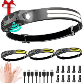 Beccason 2PCS Headlamp Flashlight, 230° Head Lamps LED Rechargeable Camping | COB Head Lights for Forehead,Hard hat Light for Adults,USB C Headband Light for Work,Hunting,Running, Camping Essentials Gear in Kuwait