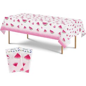 WERNNSAI Watermelon Party Tablecloth - 2 Pack 54" x 108" Rose Red Watermelon Party Supplies for Girls Birthday Baby Shower Wedding Watermelon Heart Pattern Disposable Plastic Table Cover