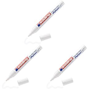Edding 750 gloss paint marker - white, gold, silver - set of 3 paint markers - round nib 2-4 mm - paint pen for glass, pebbles, wood, plastic, paper - waterproof, high coverage