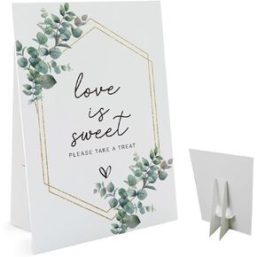 Love is Sweet Sign for Dessert Table ( 8 x 11 Inch Table Sign with Holder) Greenery Bridal Shower Sign Please Take A Treat, Wedding Dessert Table Sign, Wedding Signs Bridal Shower Favors for Guests WEEDS10