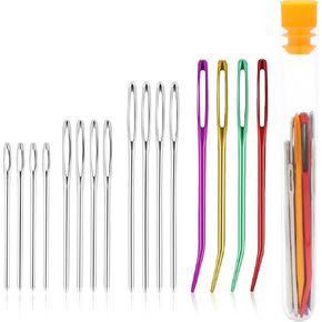16 PCS Large Eye Blunt Needle Stainless Steel Yarn Knitting Needles Embroidery Needles Bent Tip Needles Hand Knitting Needle Wool Needle Sewing Needles for Crocheting Knitting Sewing