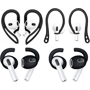 ALXCD Ear Hooks Compatible with AirPods 3 3rd Gen, 1 Pair Anti-Slip Adjustable Soft TPU Earhook, 2 Pairs Silicon Ear Tips Hook, 1 Pair Silicon Ear Hook, Compatible with AirPods 3, 1ch+1h+2s, Black