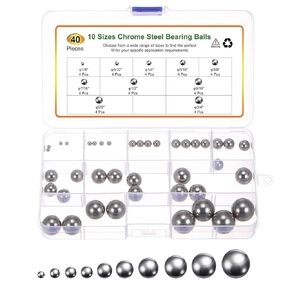 uxcell 40pcs G200 Precision Balls Assortment Kit 1/2" 1/4" 3/4" 3/8" 5/16" 5/32" 5/8" 7/16" 9/16" 1/8" 304 Stainless Steel Solid Bearing Balls