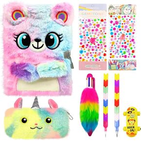 NLDOHUTO Diary for Girls with lock and keys, Kids Journal School Travel Gift Set for Writing and Drawing,Plush Secret Diary