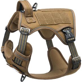 Tactical Dog Harness for Medium Large Dogs, Heavy Duty Dog Harness with ID Card, Reflective Harness for Training Easy Control Dog Vest Brown