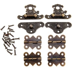 dophee Antique Style Decorative Box Latch Hasps and Butterfly Hinges Kit for DIY Jewelry Box Cabinet Wooden Case, 2Pcs Latch Hasps and 4Pcs Vintage Hinges with 28Pcs Screws