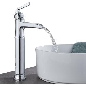Vessel Sink Bathroom Faucet, Oil Rubbed Bronze Tall Waterfall Bathroom Faucet One Hole, Single Handle Vanity Vessel Faucet, Modern Lavatory Bowl Sink Faucet with Drain