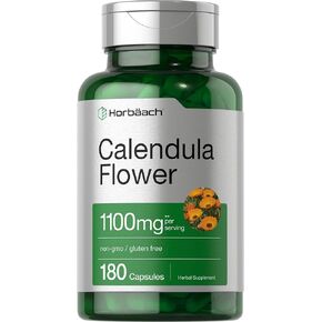 Horbäach Calendula Flower Capsules 1100mg | 180 Count | Marigold Extract | Non-GMO, Gluten Free Herbal Supplement