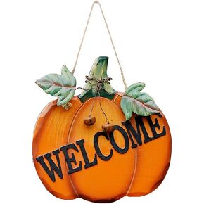 WHY Decor Wood Pumpkin Welcome Sign Hanging Wall Door Decor Welcome Pumpkin Sign Fall Decor for Front Door Wood Harvest Hanging Wall Sign Fall Autumn Halloween Thanksgiving Harvest Decoration