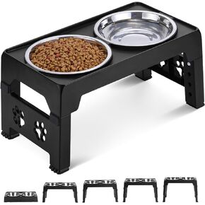 LALOBLUE Elevated Dog Bowls, Raised Dog Bowl with 2 Stainless Steel Dog Food Bowls, Dog Bowls Stand Adjusts to 5 Heights 2.95", 8.46", 9.65", 10.82", 12.01" for Small Medium Large Dogs Cats Pets,Black
