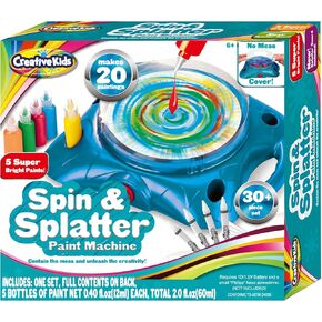 Creative Kids Spin & Paint Art Kit - Spinning Art Machine + Flexible Splatter Guard + 5 Bottles of Paint + 8 Large, 8 Small, 4 Round Cards + 4 White Crayons | Preschool Toddlers, Children & Adults, 6+