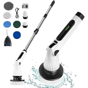Electric Spin Scrubber, Wireless Cleaning Brush with Adjustable Handle, Strong Power Brush with Multi-Function Replaceable Heads,Waterproof(IPX6) Electric bursh with Adjustable Angle