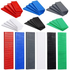 600 Pcs Plastic Flat Shims Structural Tile Plastic Shims for Leveling, 3/64, 5/64, 1/8, 5/32, 3/16, 1/4, Green, Black, White, Grey, Blue, Red