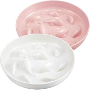 Nitial 2 Pcs Cat Puzzle Feeder Cat Slow Feeder Bowl Cat Dish Fun Interactive Cat Food Bowl Pet Feeder Healthy Eating Diet Cat Bowls for Cats Puppy Dogs Dishwasher Safe, Fish Pool Design, Green White