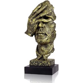 Lependor Abstract and Creative Desk Decorations The Thinker Statue, Hand & Face Statues and Sculptures for Home Living Room Decor - No See Silver
