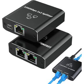 Gigabit Ethernet Splitter 1 to 2, RJ45 Network Splitter 2 Way 1000Mbps, Cat5/6/7/8 Cable LAN Splitter for 2 Network Devices Work Simultaneously