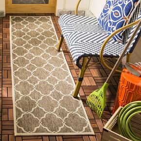 SAFAVIEH Beach House Collection 2'2" x 6' Beige/Cream BHS125D Moroccan Trellis Geometric Indoor/ Outdoor Non-Shedding Easy Patio Backyard Porch Deck Mudroom Runner Rug
