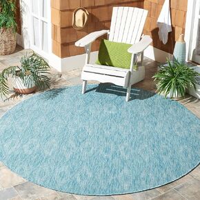 SAFAVIEH Courtyard Collection 9' Round Aqua CY8522 Indoor-Outdoor Waterproof Easy-Cleaning Patio Backyard Mudroom Area-Rug