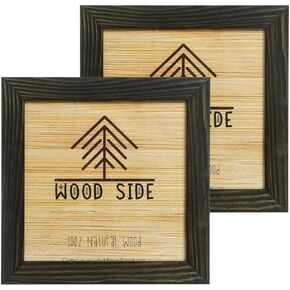 Rustic Wooden Square Picture Frames 8x8 - Set of 2 - Natural Solid Eco Wood with Real Glass for Wall Mounting and Tabletop Photo Frame - Black Charcoal