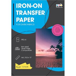 PPD Inkjet PREMIUM Iron-On Dark T Shirt Transfers Paper LTR 8.5x11" pack of 50 Sheets (PPD004-50)
