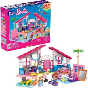 Barbie Malibu House Building Toys Set by MEGA with 303 Bricks and Special Pieces, Accessories and 2 Micro-Dolls, Toy Gift Set for Ages 5 and up (Amazon Exclusive)