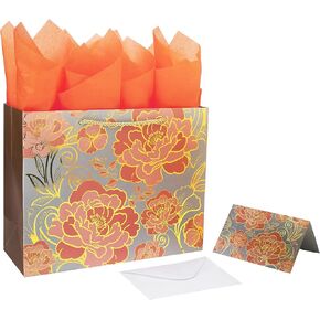 13" Large Rose Green Gift Bag Set with Greeting Card and Tissue Paper for Celebrating Birthdays,Christmas,Weddings,Anniversaries,Mother's Day- 13"x5.2"x10.2",1 Pcs