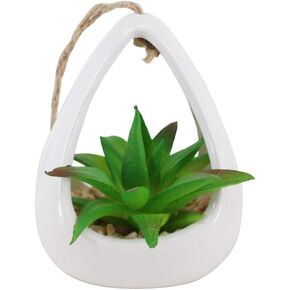 Holibanna Artificial Succulent Plants in White Ceramic Pots Fake Small Plants Faux Hanging Succulent Plant for Wall Home Room Indoor Outdoor Decor