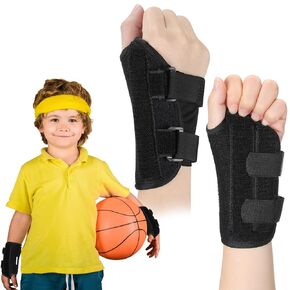 2 Pcs Wrist Brace for Kids Youth Carpal Tunnel Black Splints Wrist Brace Night Support with Adjustable Compression Straps for Children Sports Sleep (Age 8-12)