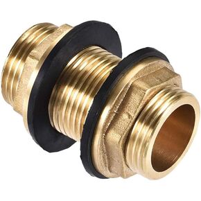 Bulkhead Fitting, G3/4 Male Male, for Pipes, Faucets, Hoses, Fittings, Tube Adaptor Connector Hose Fitting, with 2 Silicone Gaskets, for Water Tanks, Brass, 1pcs