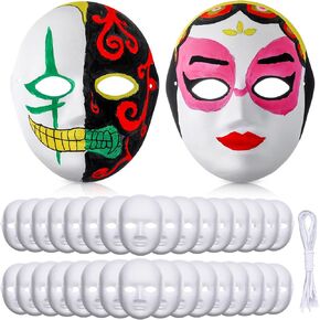 50 Pieces DIY Full Face Masks White Craft Masks Plain Paper Mache Mask to Decorate Pulp Blank Paintable Masks Costume Craft Mask for Women Masquerade Halloween Cosplay Dance Art Party
