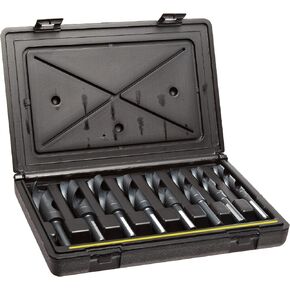 Chicago Latrobe 190F Series High-Speed Steel Reduced-Shank Drill Bit Set With Plastic Case, Black Oxide Finish, Flatted Shank, 118 Degree Split Point, Inch, 8-piece, 9/16" - 1" in 1/16" increments