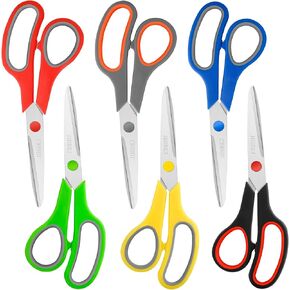 Scissors Bulk black 6-Pack, All Purpose Scissors Stainless Steel Sharp Scissors for Office Home General Use Craft Supplies, High/Middle School Classroom Class Older Kids Scissor Set, Right/Left