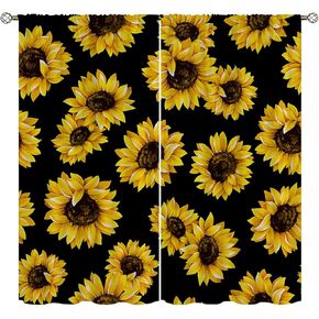 Sunflower Blackout Curtains for Home Decor,Floral Seamless Pattern Sunflowers Rod Pocket Thermal Insulated Drapes Darkening Window Curtain for Girls Boy Bedroom Living Room 42 x 63 Inch
