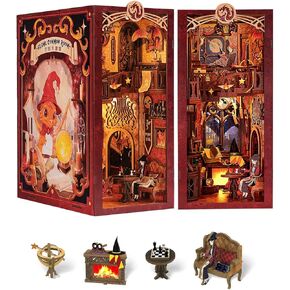 FSOLIS DIY Book Nook Kit، DIY Miniature Dollhouse Kit مع غطاء غبار 3D خشبي لغز نهايات الكتب رف زاوية إدراج رف الكتب ديكور كيت Booknook Model Kit Book Nook Kits للبالغين (RK02)