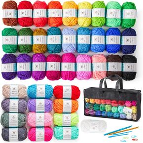 INSCRAFT Crochet Kit for Beginners Adults, 30 Acrylic Yarn Skeins 1650 Yards Yarn, 105 PCS Crochet Kit with Hooks Yarn Set,Includes Canvas Tote Bag, Ideal Starter Pack for Kids Professionals