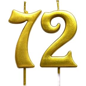 MAGJUCHE Gold 72nd Birthday Numeral Candle, Number 72 Cake Topper Candles Party Decoration for Women or Men